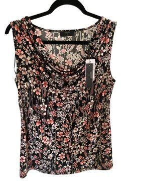 Tahari  Women's Cowl Neck Sleeveless Top Floral Sleeveless  NWT